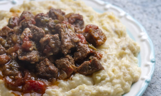 Turkish Food Hunkar Begendi made with Eggplant and Meat