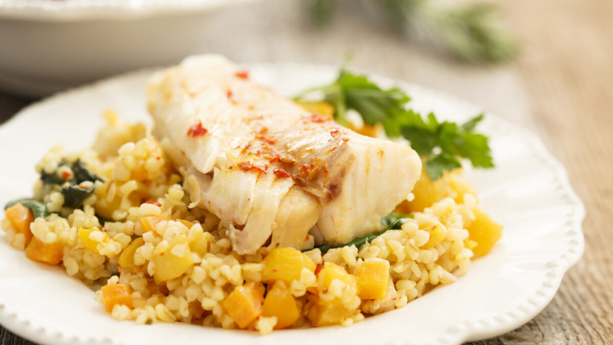 Pumpkin risotto with cod