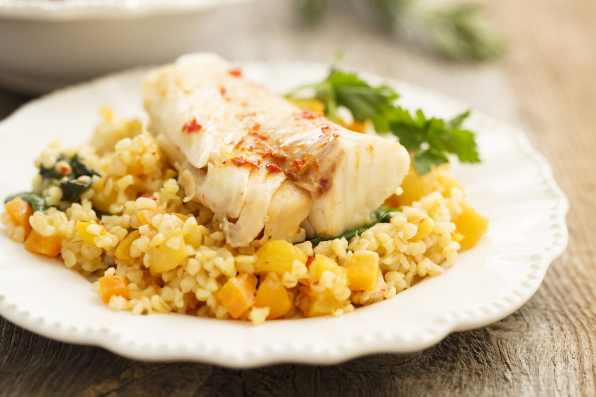 Pumpkin risotto with cod