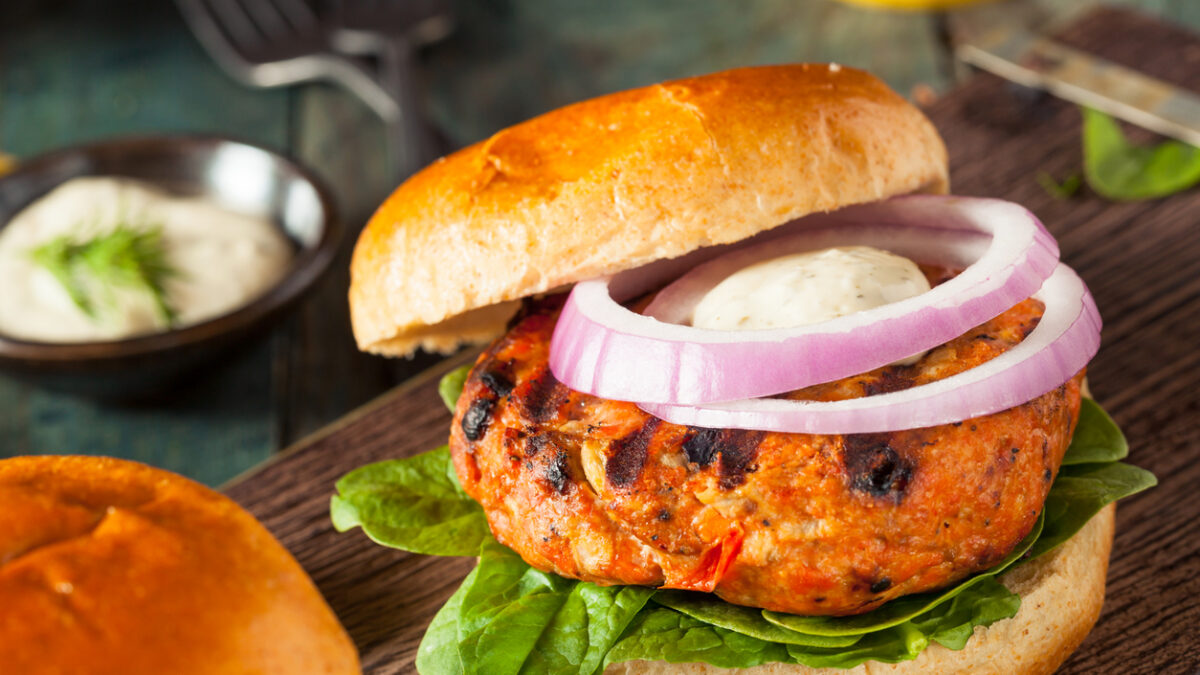 Homemade Salmon Burger with Tartar Sauce