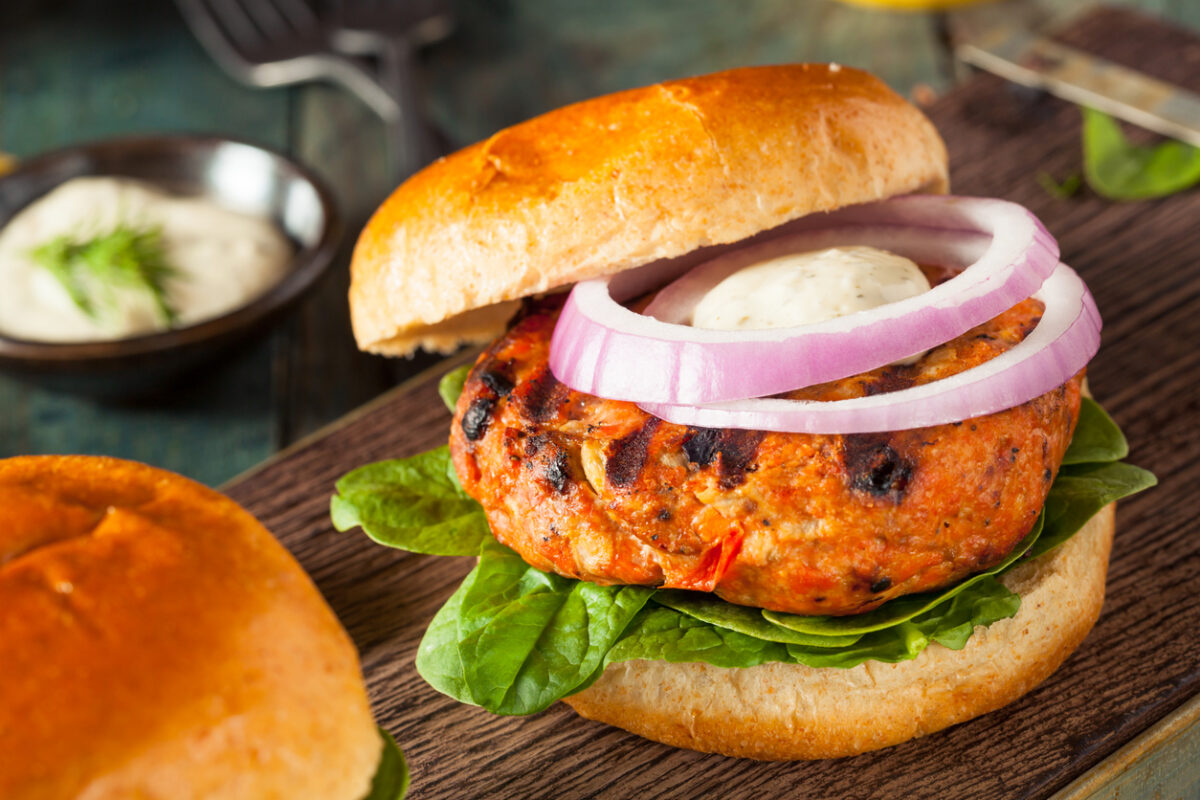 Homemade Salmon Burger with Tartar Sauce