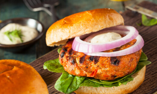 Homemade Salmon Burger with Tartar Sauce