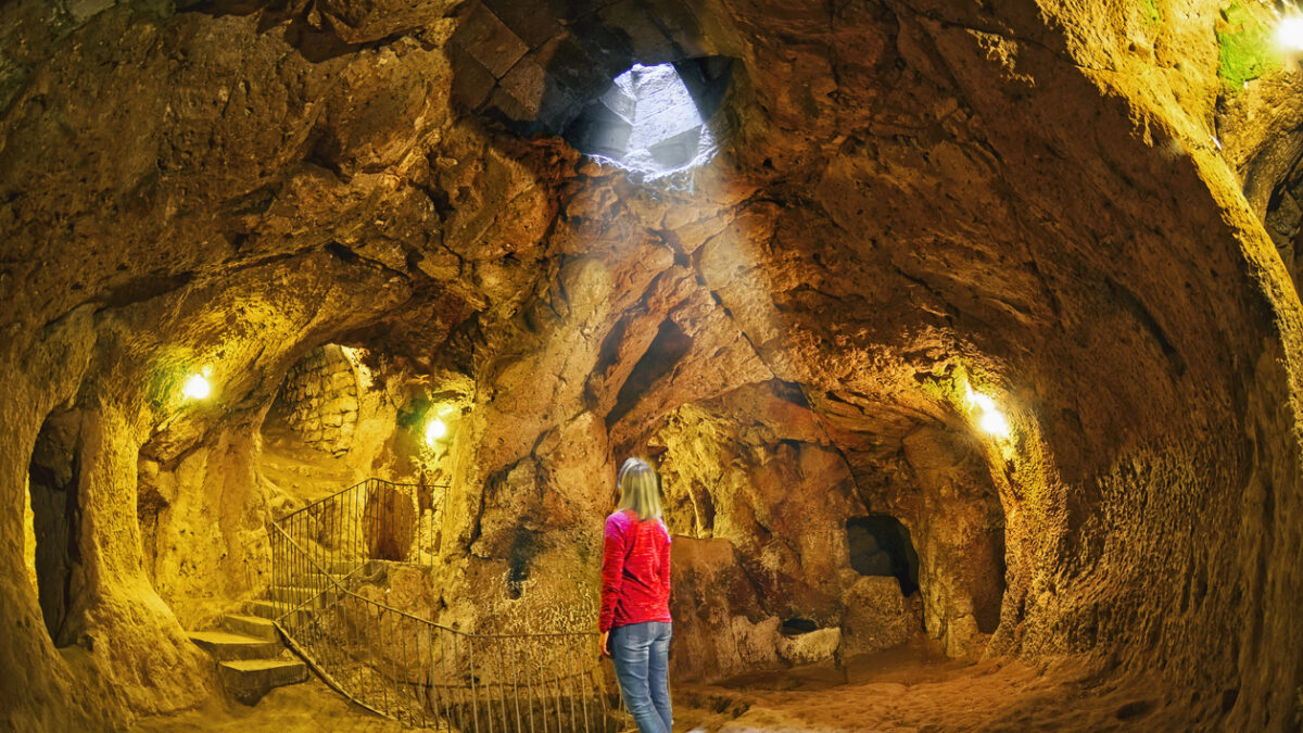 Derinkuyu cave underground city, Cappadocia , Turkey .Travel background