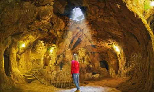 Derinkuyu cave underground city, Cappadocia , Turkey .Travel background