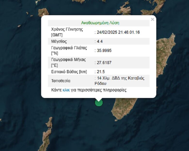 Σεισμός 4,4 Ρίχτερ στη Ρόδο