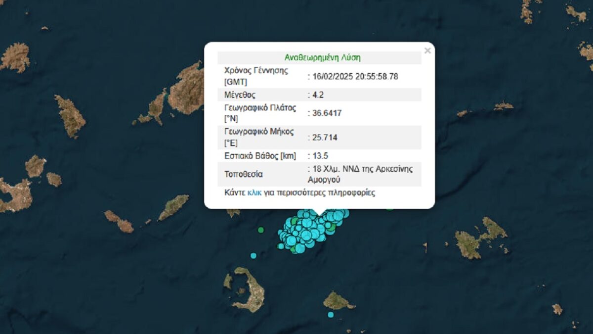 Σεισμός 4,2 Ρίχτερ στις Κυκλάδες, ανάμεσα σε Σαντορίνη και Αμοργό