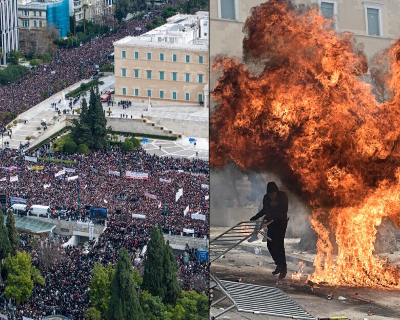 Συλλαλητήριο για τα Τέμπη: Η ιστορική συγκέντρωση στο Σύνταγμα και τα σοβαρά επεισόδια που δεν κατάφεραν να την αμαυρώσουν μέσα από συγκλονιστικά φωτογραφικά «κλικ»