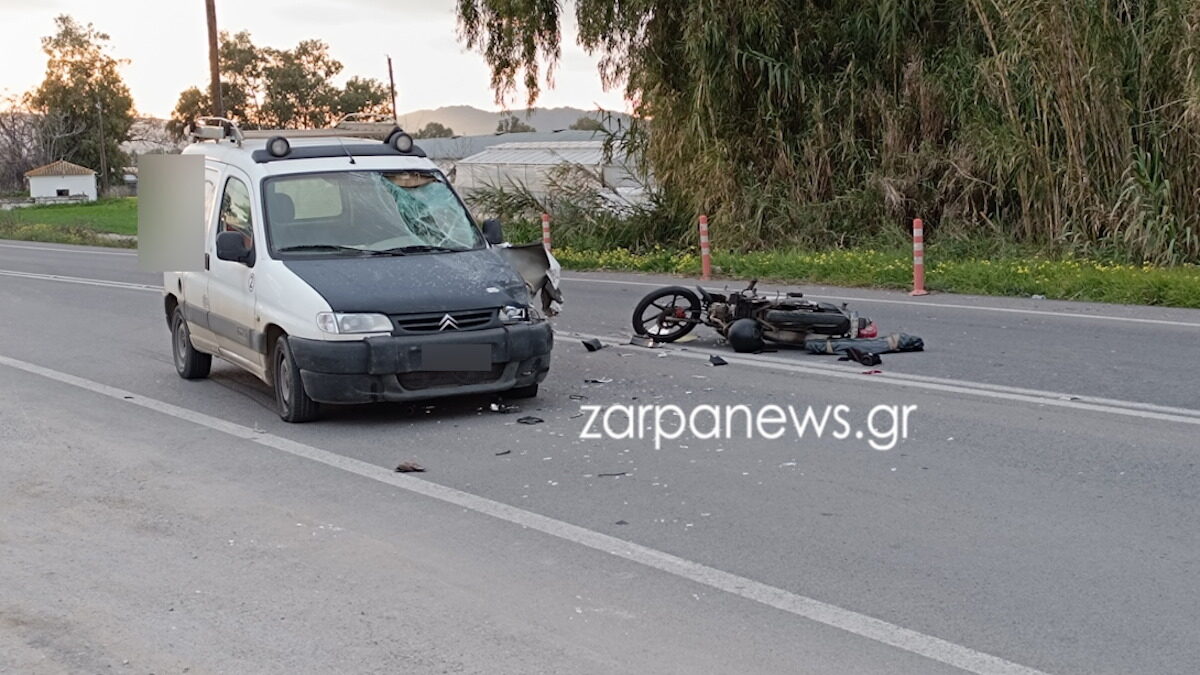 Χανιά: Σφοδρό τροχαίο με μικρό βαν και μοτοσικλέτα – Τραυματίας ο οδηγός της μηχανής