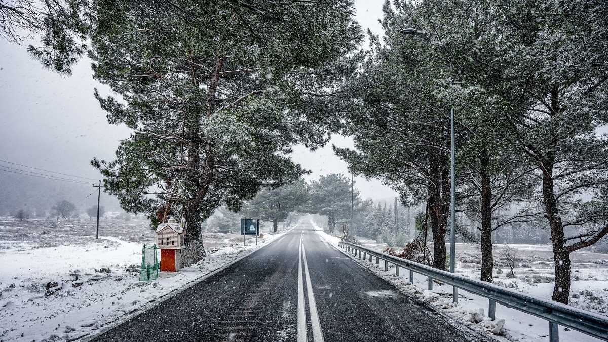 Χιονισμένο τοπίο στη Λέσβο