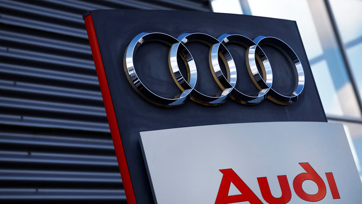 A logo of Audi is seen outside a car dealer in Nijmegen