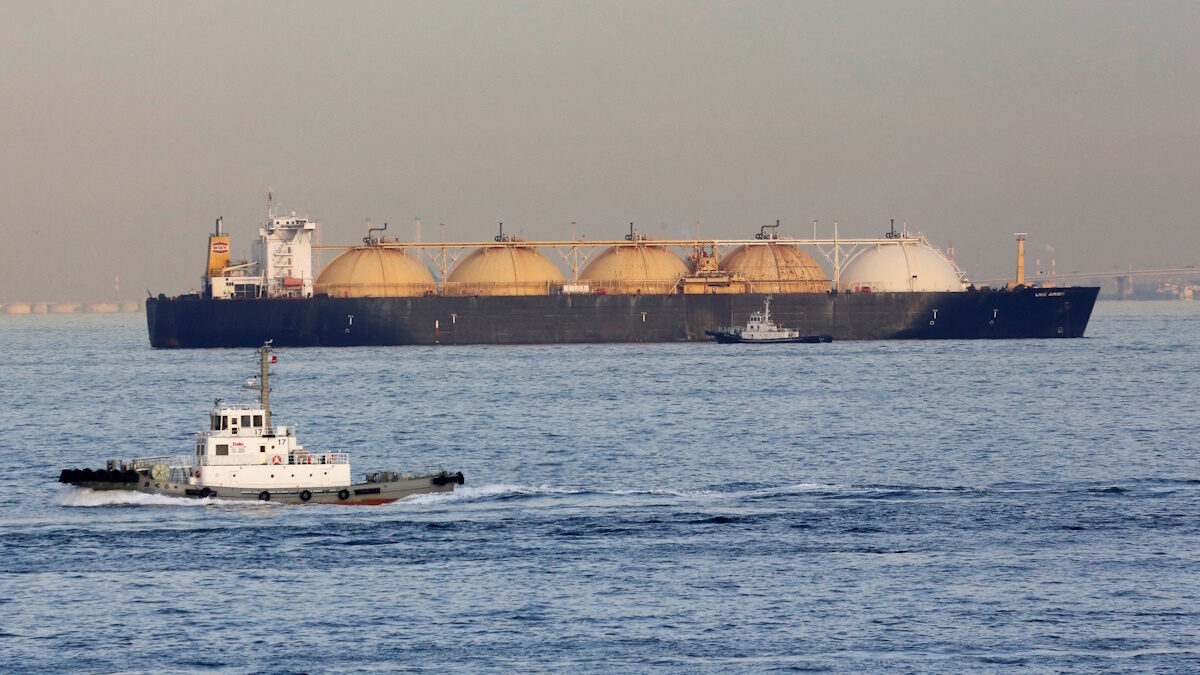 An LNG (Liquefied Natural Gas) tanker