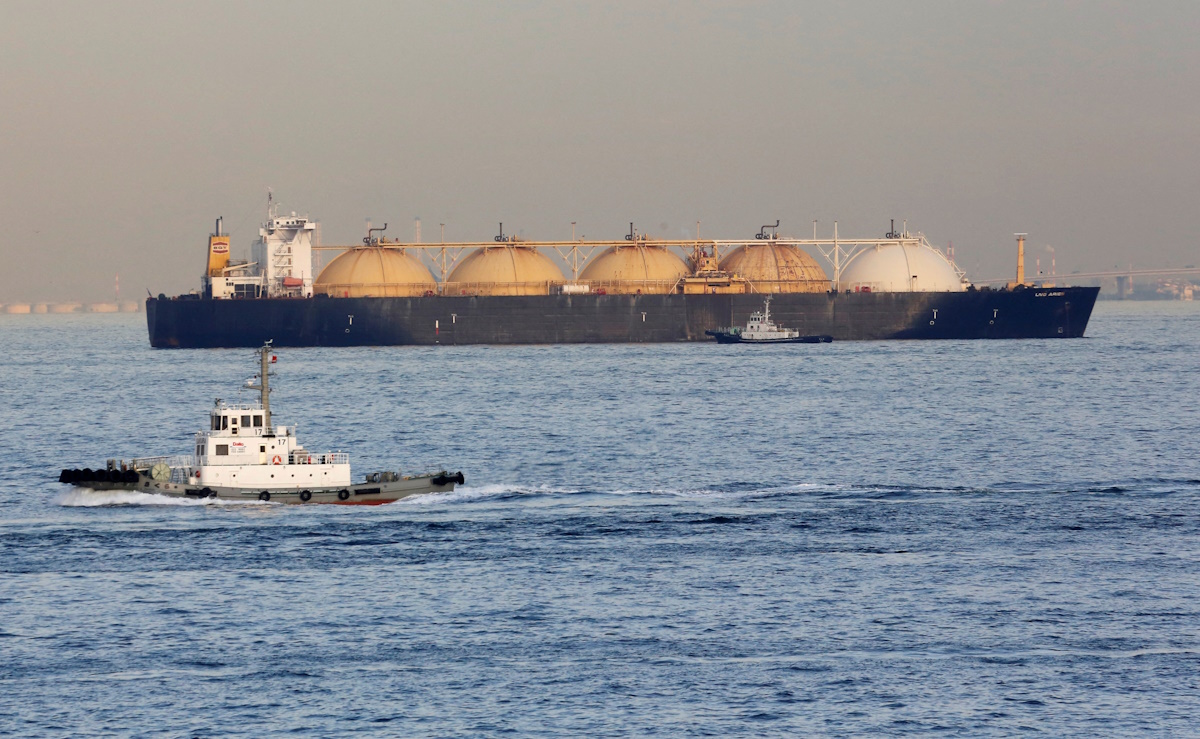 An LNG (Liquefied Natural Gas) tanker