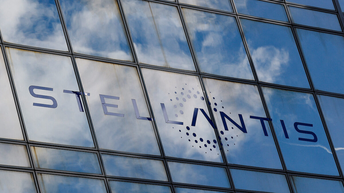 Stellantis logo on the company's building