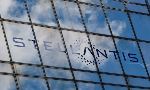 Stellantis logo on the company's building