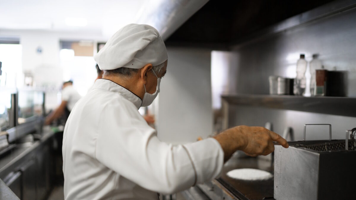 Chef working in a commercial kitchen