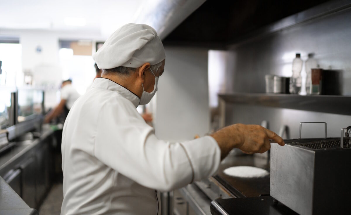 Chef working in a commercial kitchen