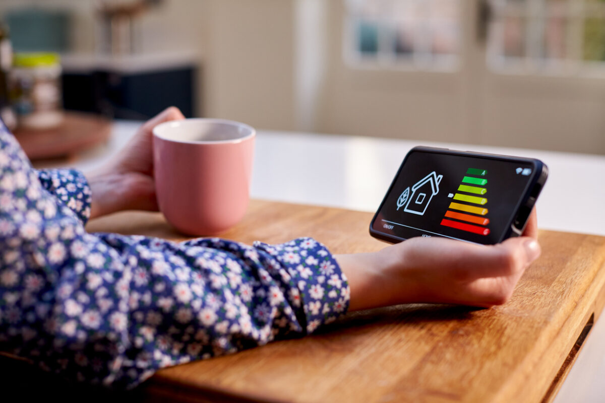 A woman holding smart energy meter