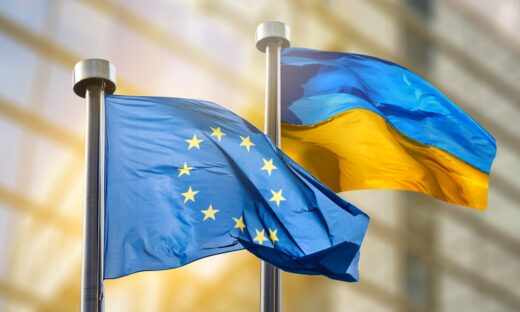 Flags of European Union and Ukraine