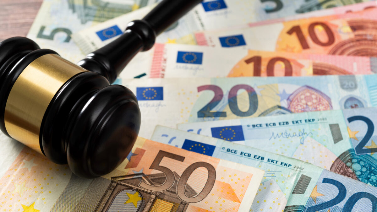 euro banknotes and gavel