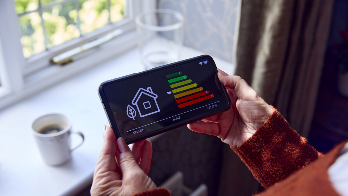 A woman holding smart energy meter