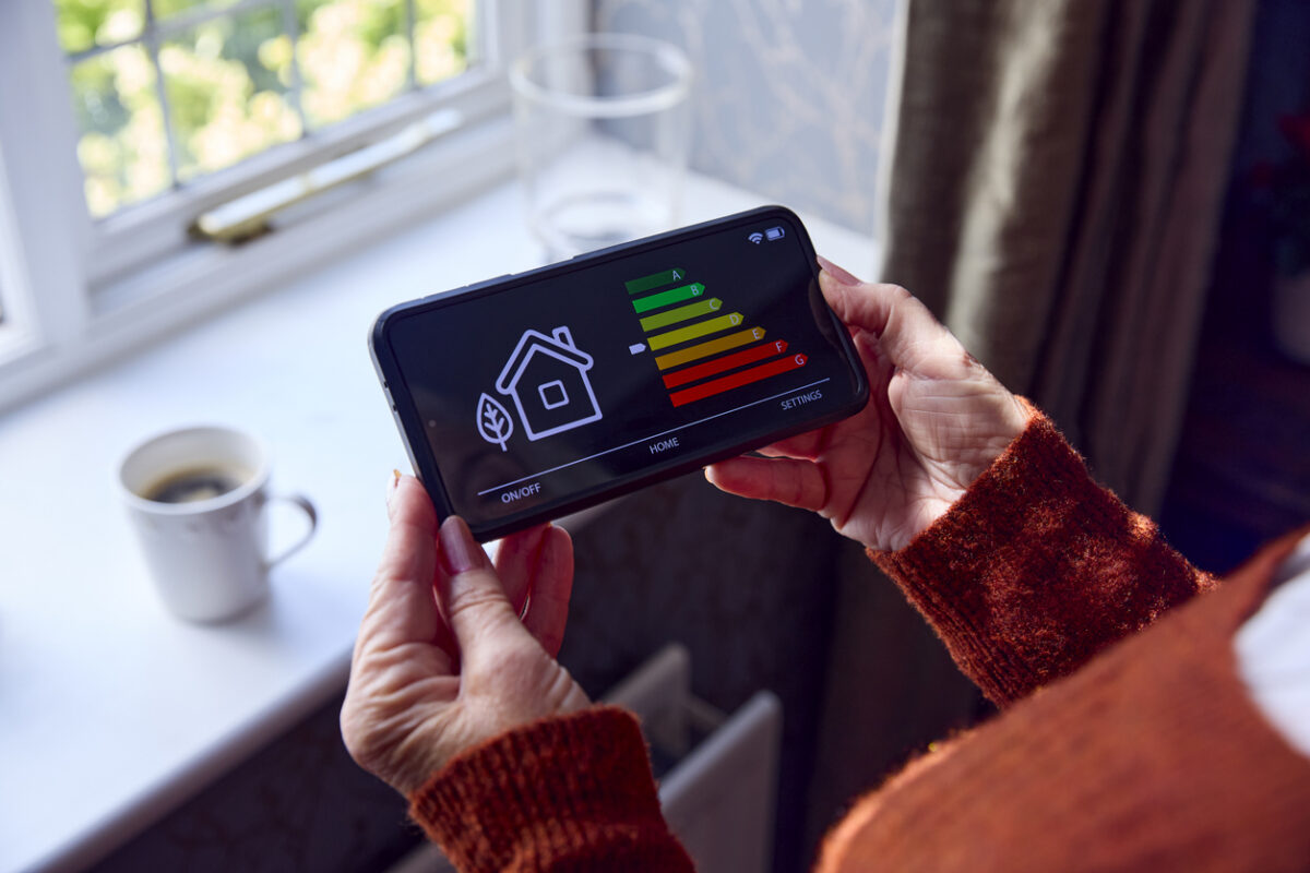 A woman holding smart energy meter