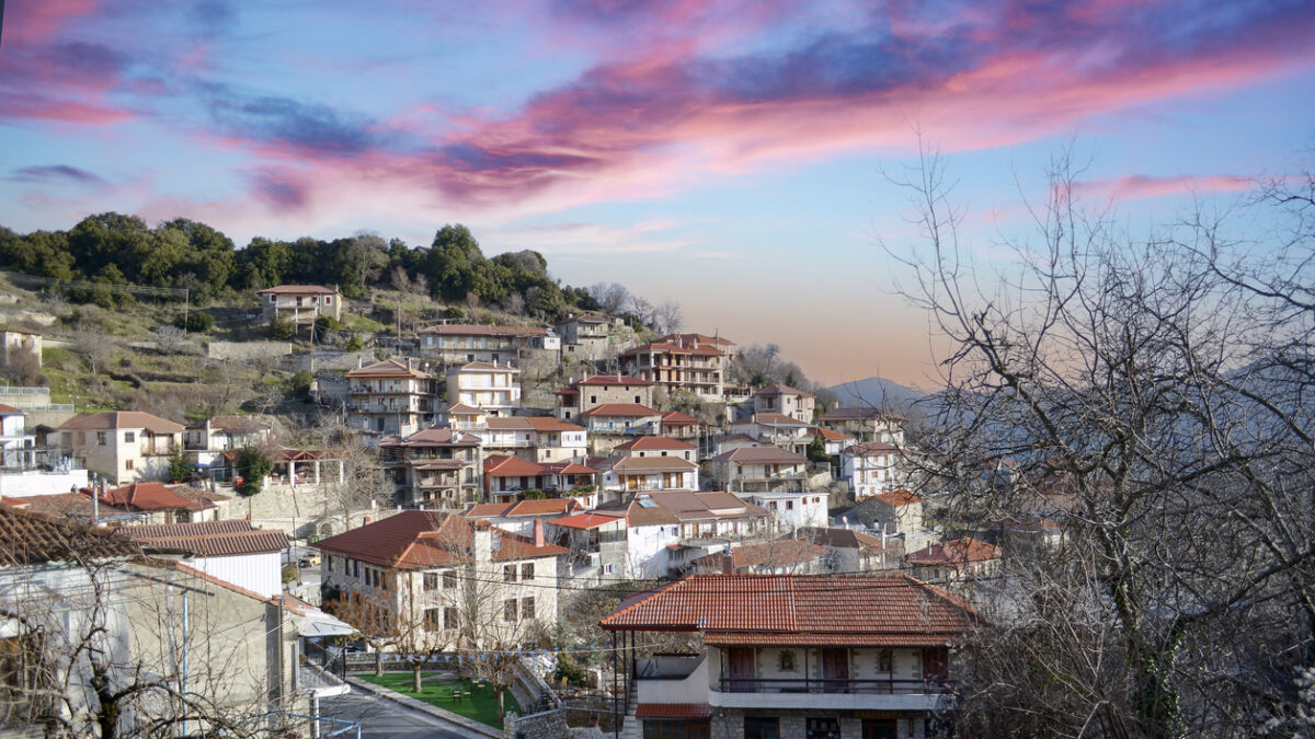 view of mountain village, Baltessiniko in Arcadia, Peloponnese, Greece