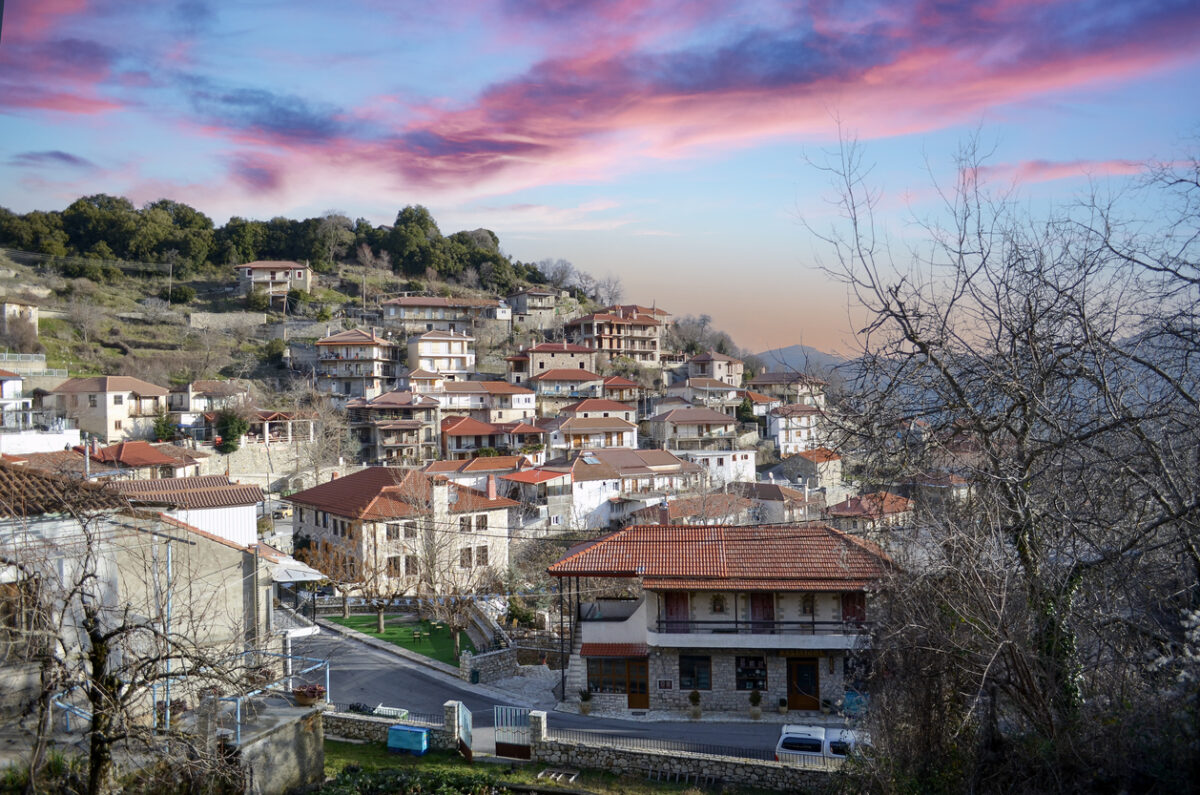 view of mountain village, Baltessiniko in Arcadia, Peloponnese, Greece