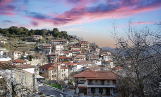 view of mountain village, Baltessiniko in Arcadia, Peloponnese, Greece