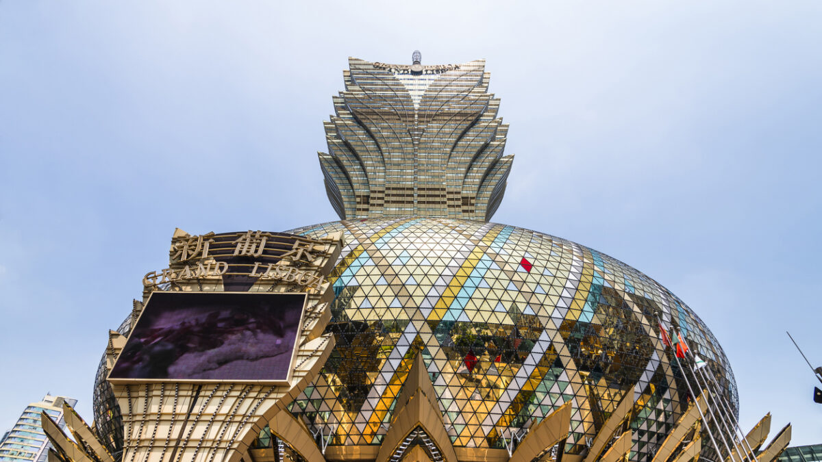 Macau- September 20, 2019: Night view of the Casino Lisboa building, it is one of the most famous hotel casinos in Macau, China.