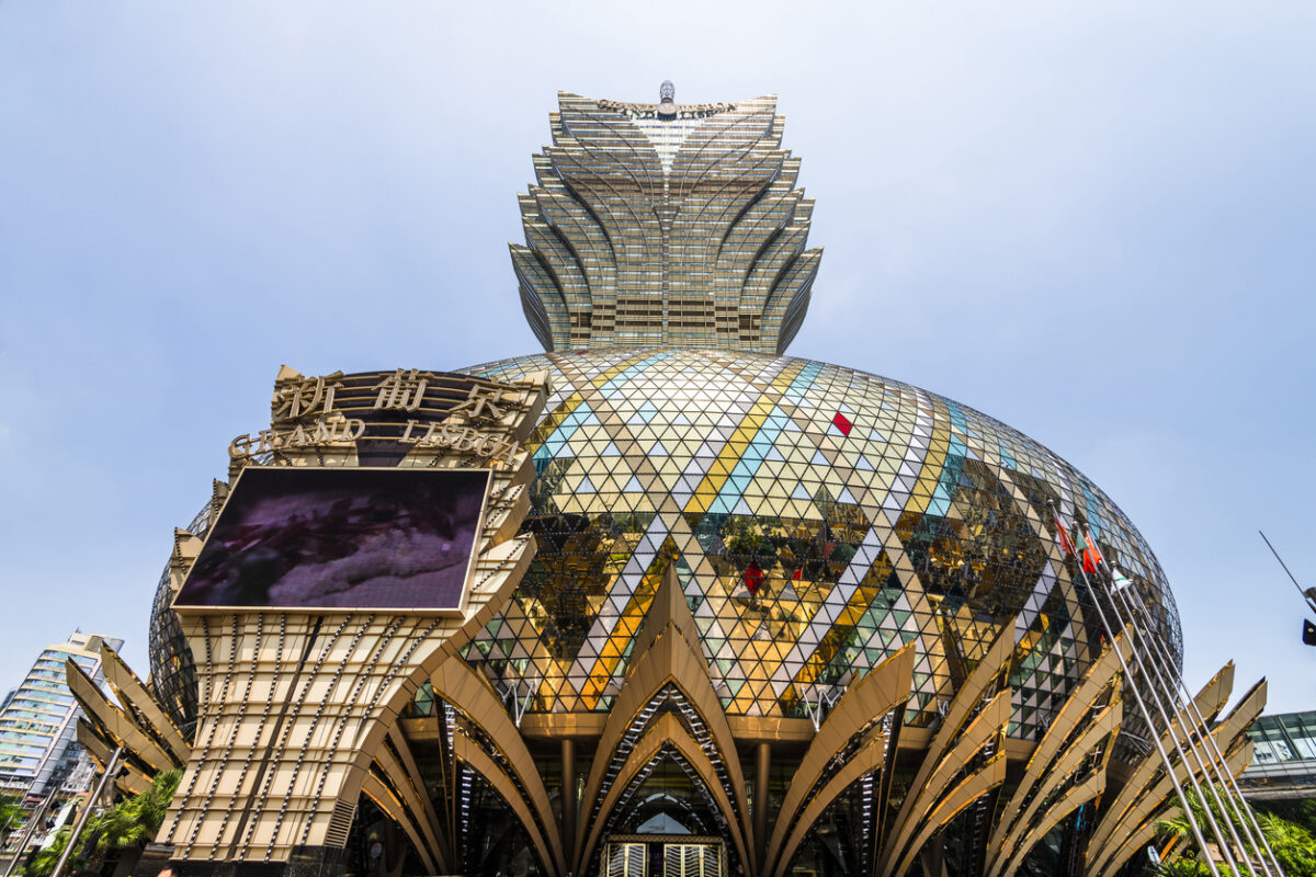 Macau- September 20, 2019: Night view of the Casino Lisboa building, it is one of the most famous hotel casinos in Macau, China.