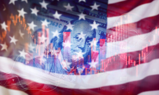 Trading graph with american flag