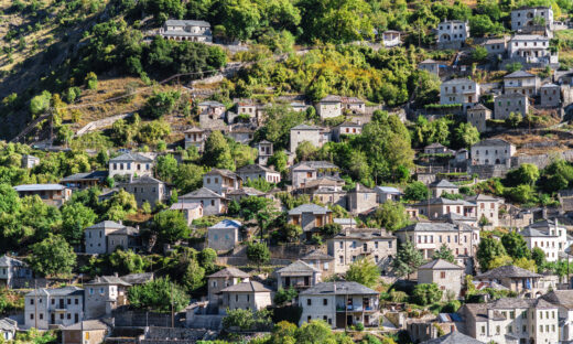 Panoramic view of Traditional Village Syrrako in National Park of Tzoumerka, Greece Epirus