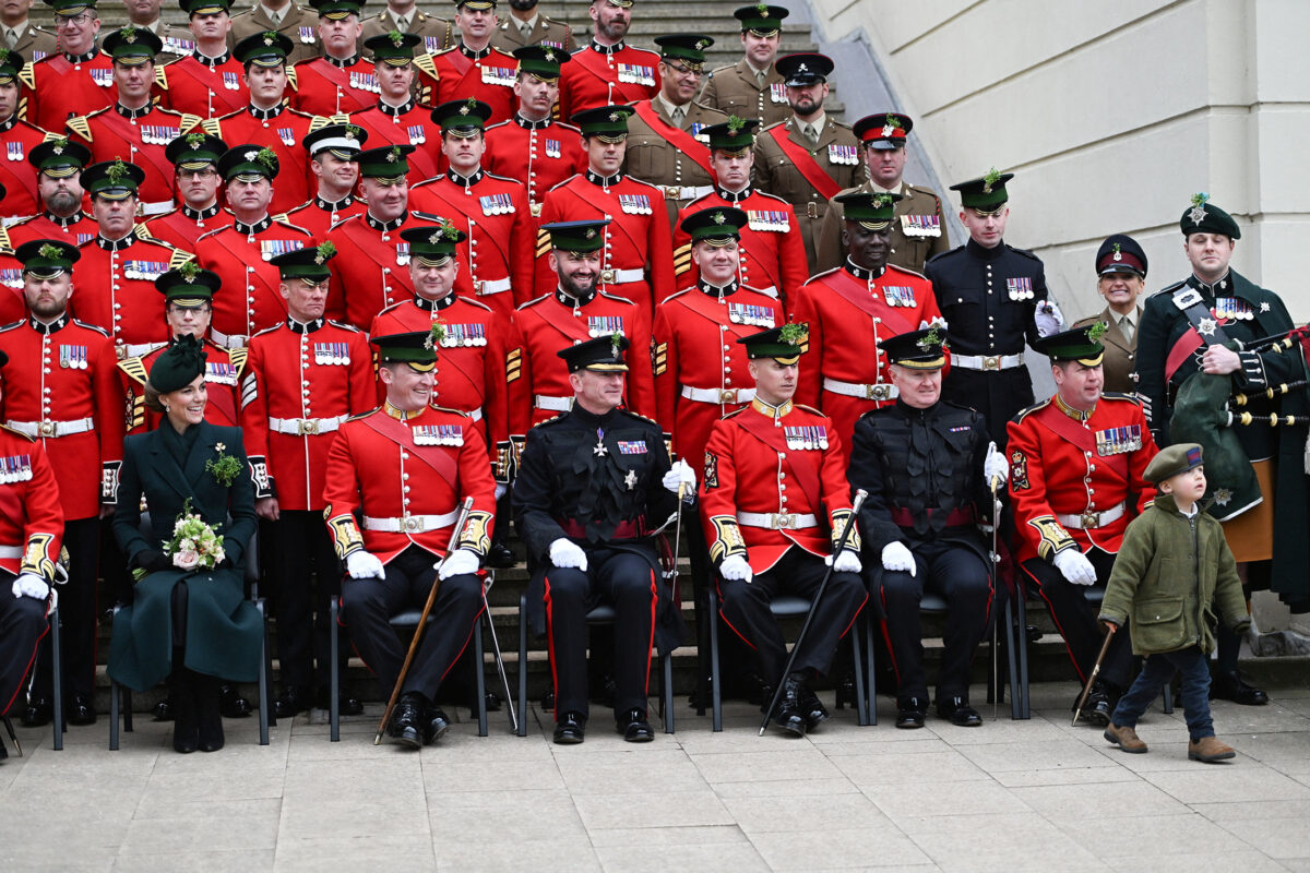 Britain's Catherine, Princess of Wales, sits for photos as she visits the regiment at the St. Patrick's Day Parade in Wellington Barracks, in London, Britain March 17, 2025. Eddie Mulholland