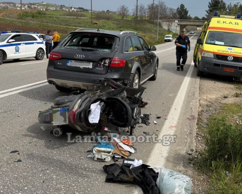 Λαμία: Ένας τραυματίας σε σοβαρό τροχαίο – Μηχανάκι «καρφώθηκε» σε αυτοκίνητο