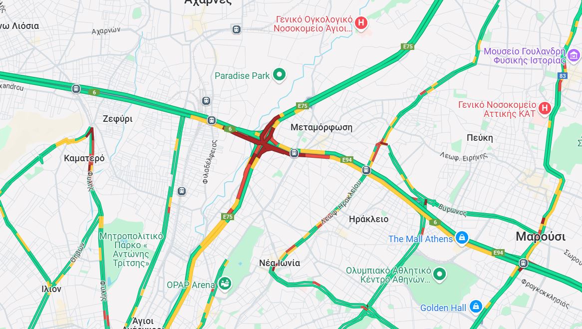 Χάρτης με την κίνηση στην Αττική Οδό