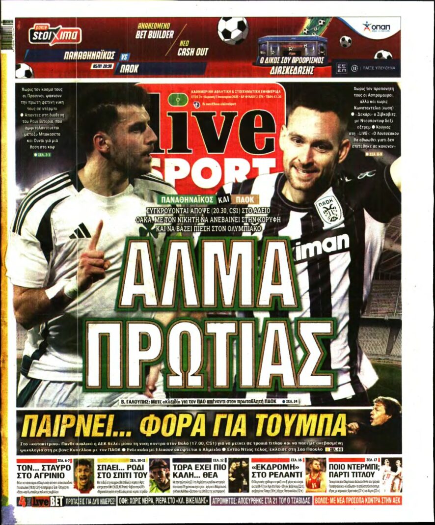 LIVE SPORT ΚΥΡΙΑΚΗΣ – 05/01/2025