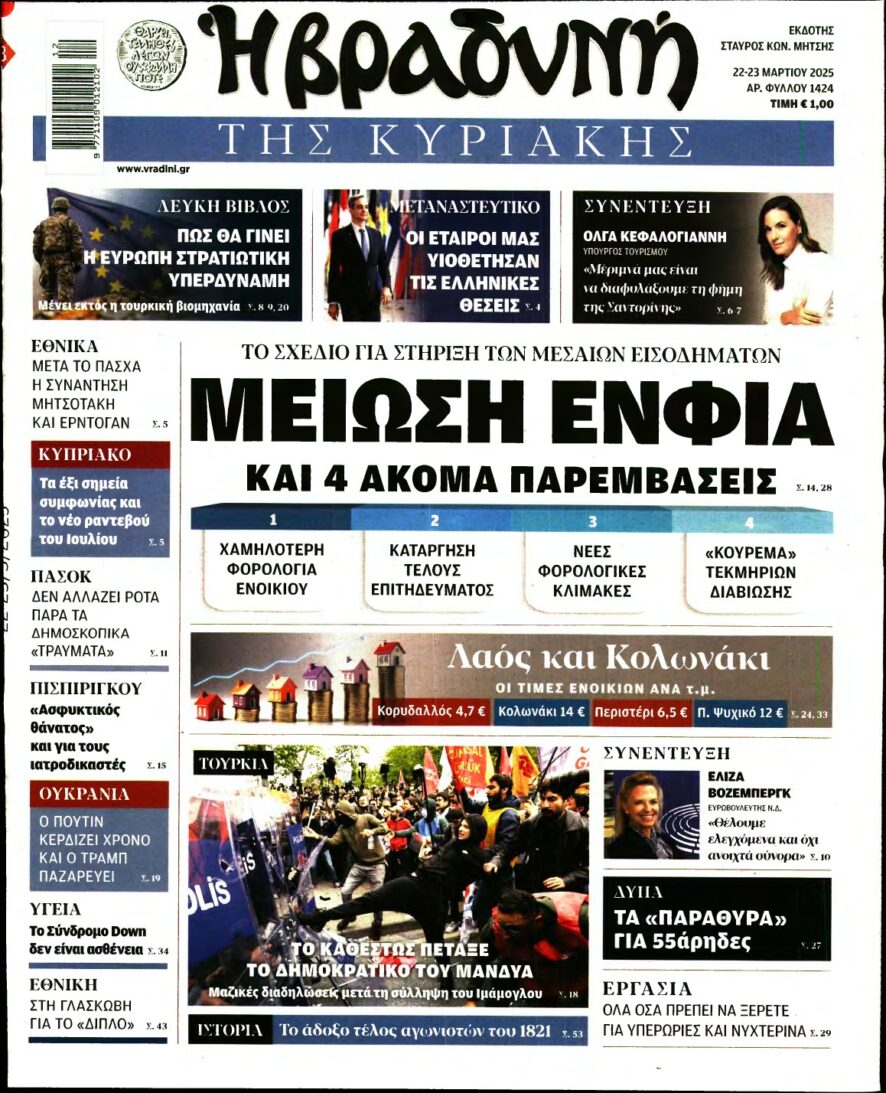 ΒΡΑΔΥΝΗ ΤΗΣ ΚΥΡΙΑΚΗΣ – 22/03/2025